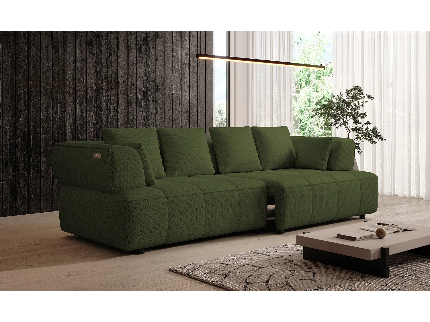 AULA BigSofa met verstelbare zitdiepte, zonder slaapfunctie, verstelbare rugleuning, modern design, groen, 284x111x84/75 cm