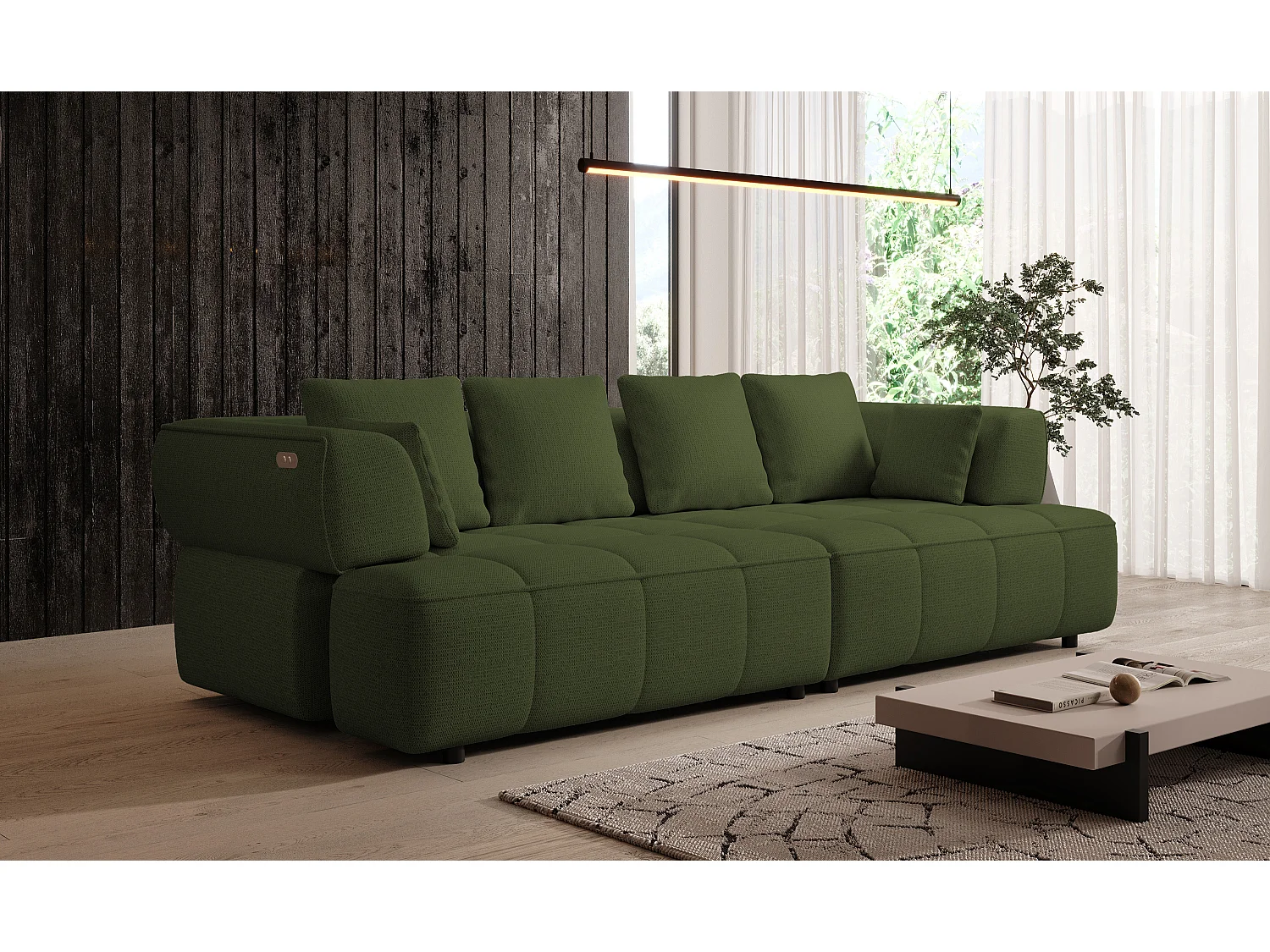 AULA BigSofa met verstelbare zitdiepte, zonder slaapfunctie, verstelbare rugleuning, modern design, groen, 284x111x84/75 cm