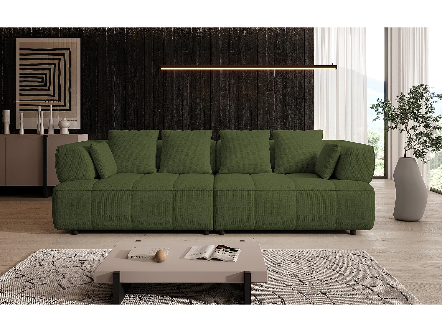 AULA BigSofa met verstelbare zitdiepte, zonder slaapfunctie, verstelbare rugleuning, modern design, groen, 284x111x84/75 cm