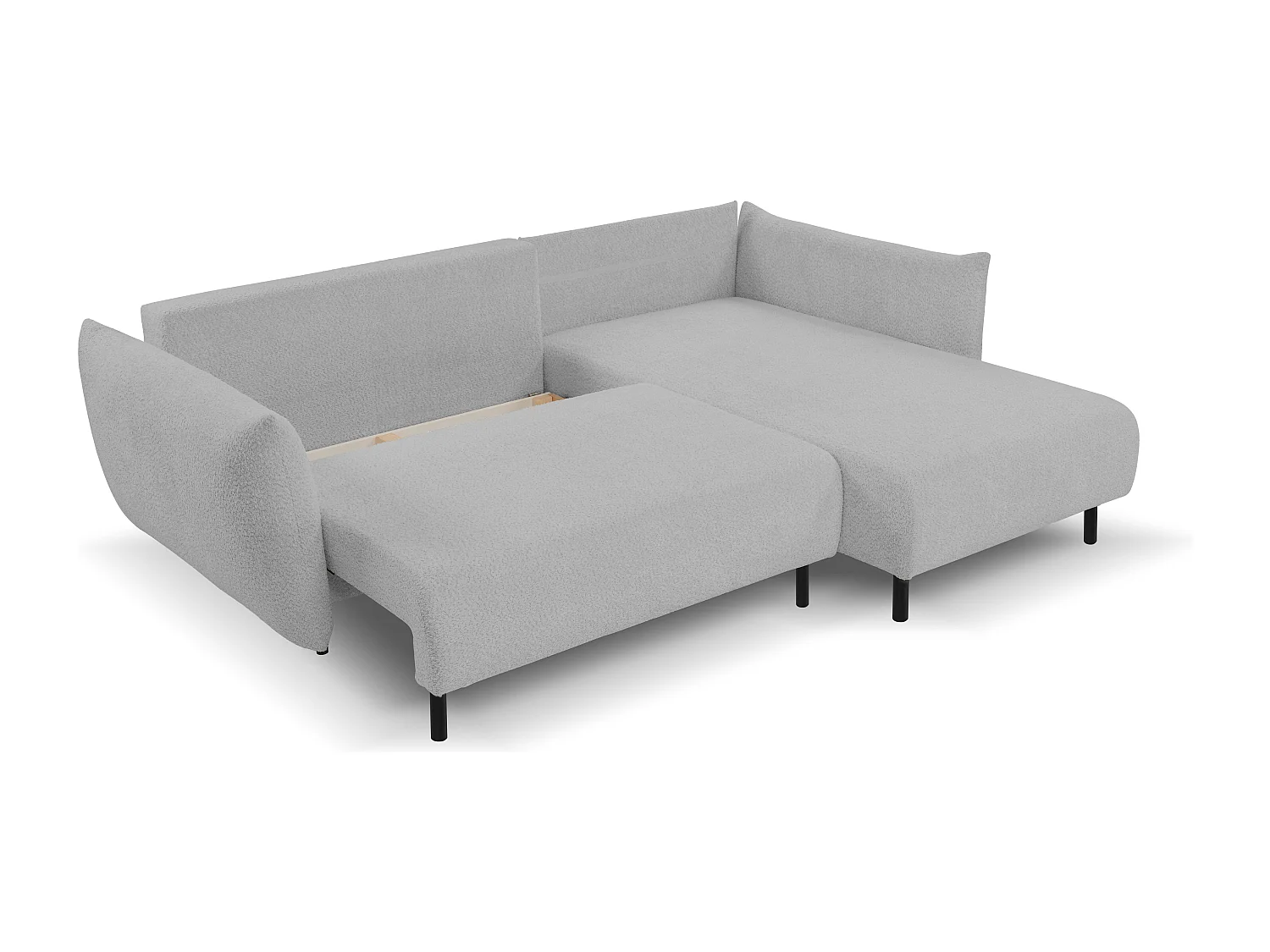 Hoekbank ADEL met slaapfunctie en opbergruimte – L-vorm, metalen poten, verstelbaar, 145x212 cm, 257x90x171 cm, GRIJS RECHTS