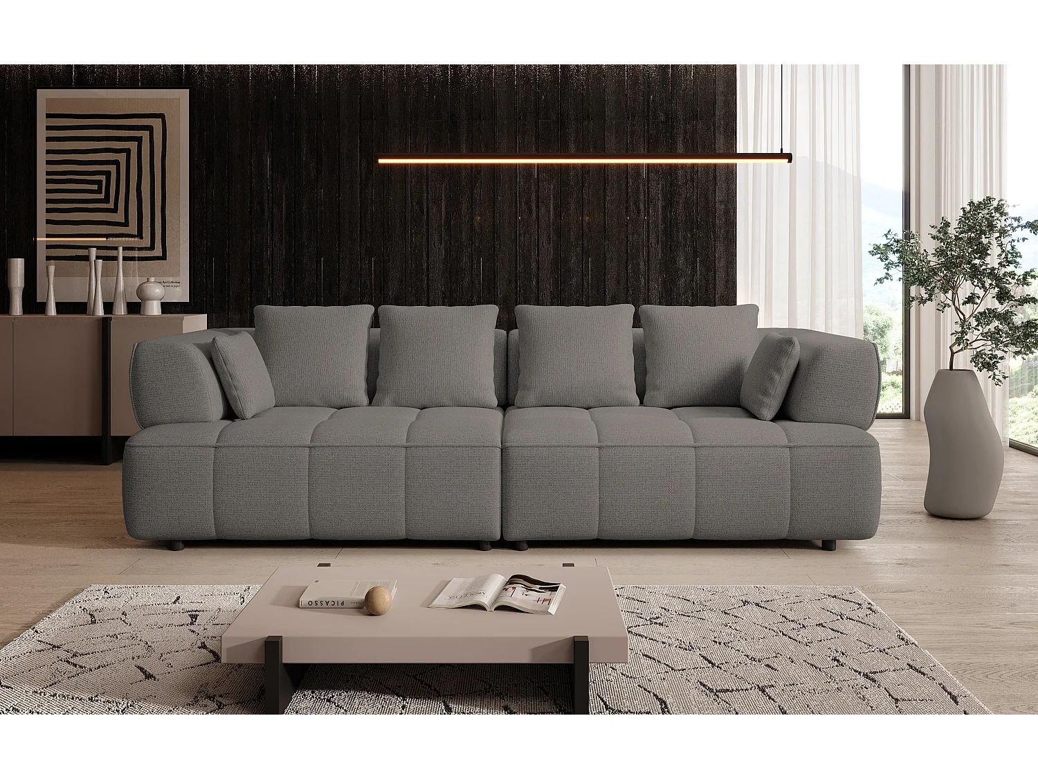 AULA BigSofa z regulowaną głębokością siedziska, bez funkcji spania, regulowane oparcia, nowoczesny design, grafitowy, 284x111x84/75 cm