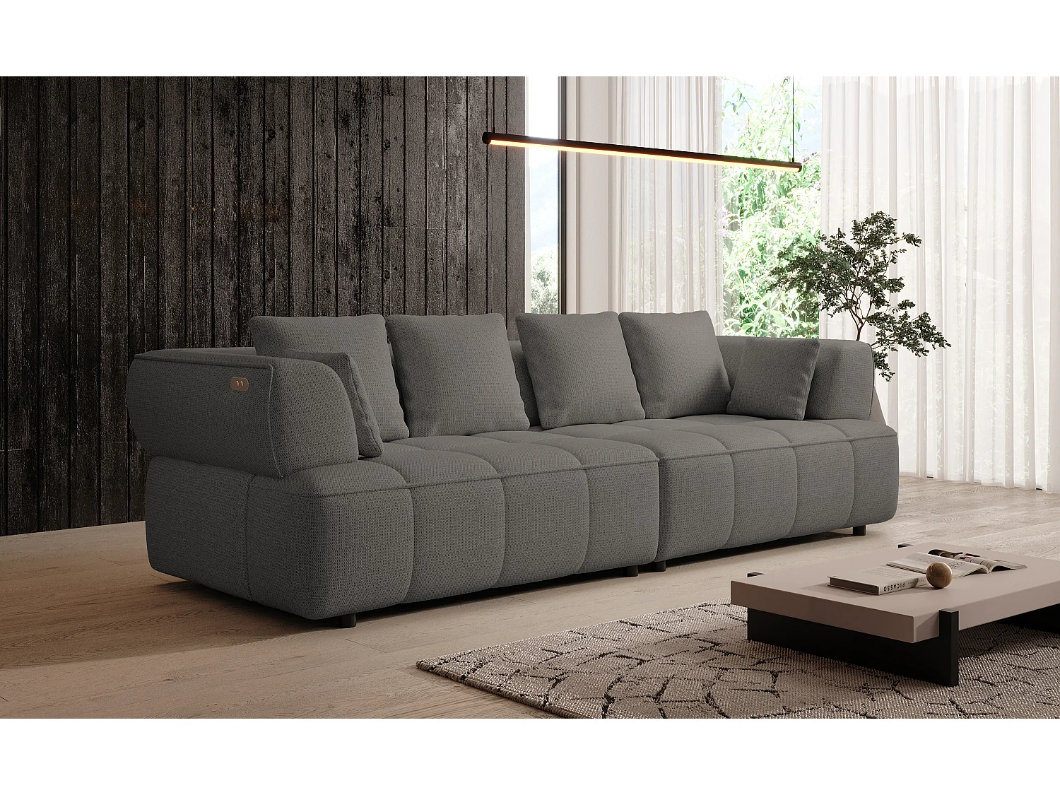 AULA BigSofa met verstelbare zitdiepte, zonder slaapfunctie, verstelbare rugleuning, modern design, grafiet, 284x111x84/75 cm