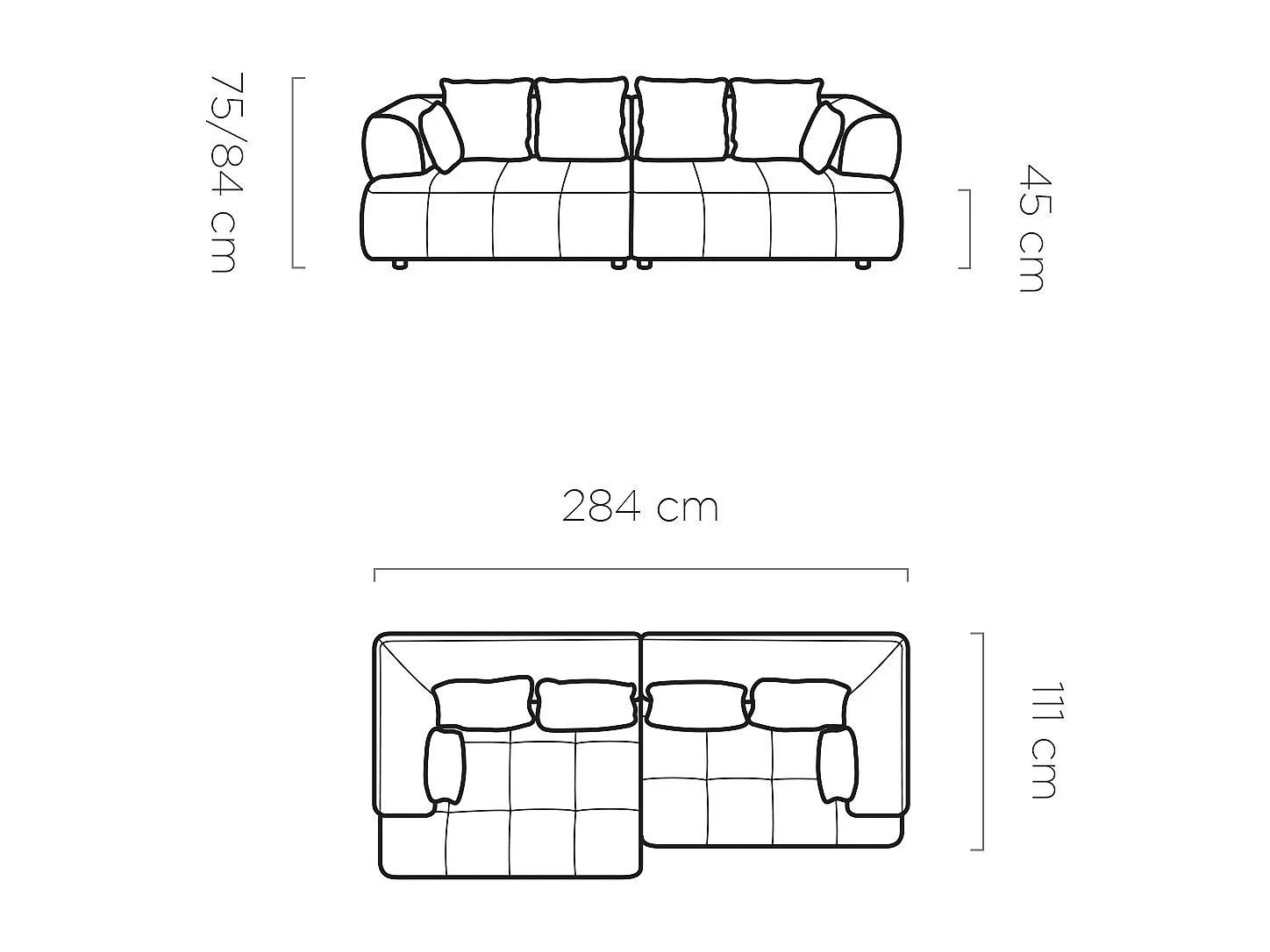 AULA BigSofa met verstelbare zitdiepte, zonder slaapfunctie, verstelbare rugleuning, modern design, grafiet, 284x111x84/75 cm