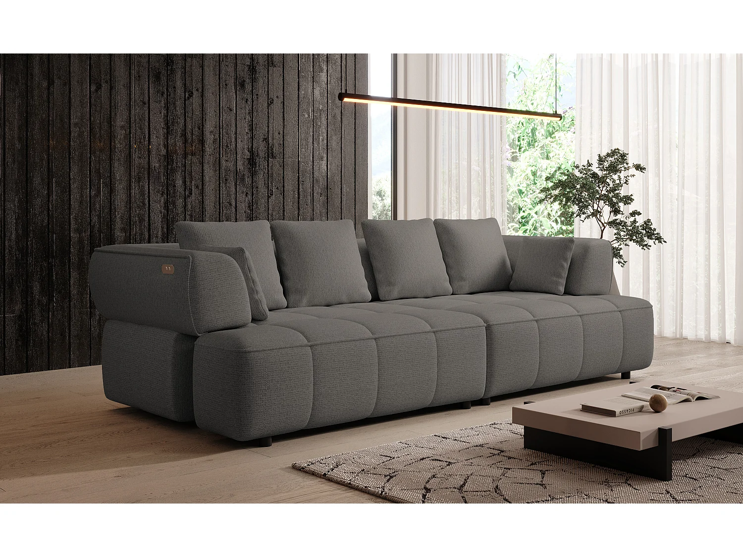AULA BigSofa met verstelbare zitdiepte, zonder slaapfunctie, verstelbare rugleuning, modern design, grafiet, 284x111x84/75 cm