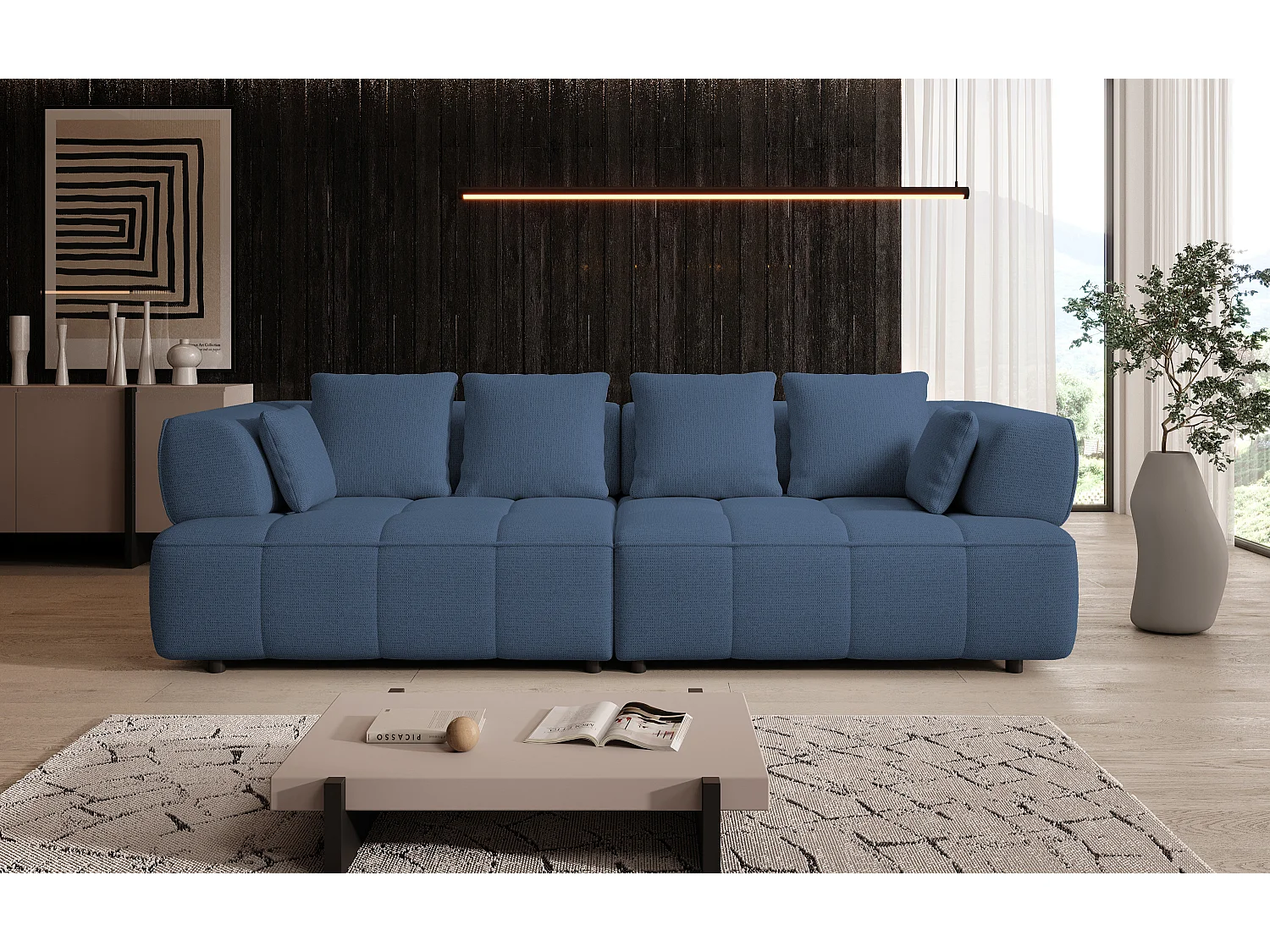 AULA BigSofa z regulowaną głębokością siedziska, bez funkcji spania, regulowane oparcia, nowoczesny design, granatowy, 284x111x84/75 cm