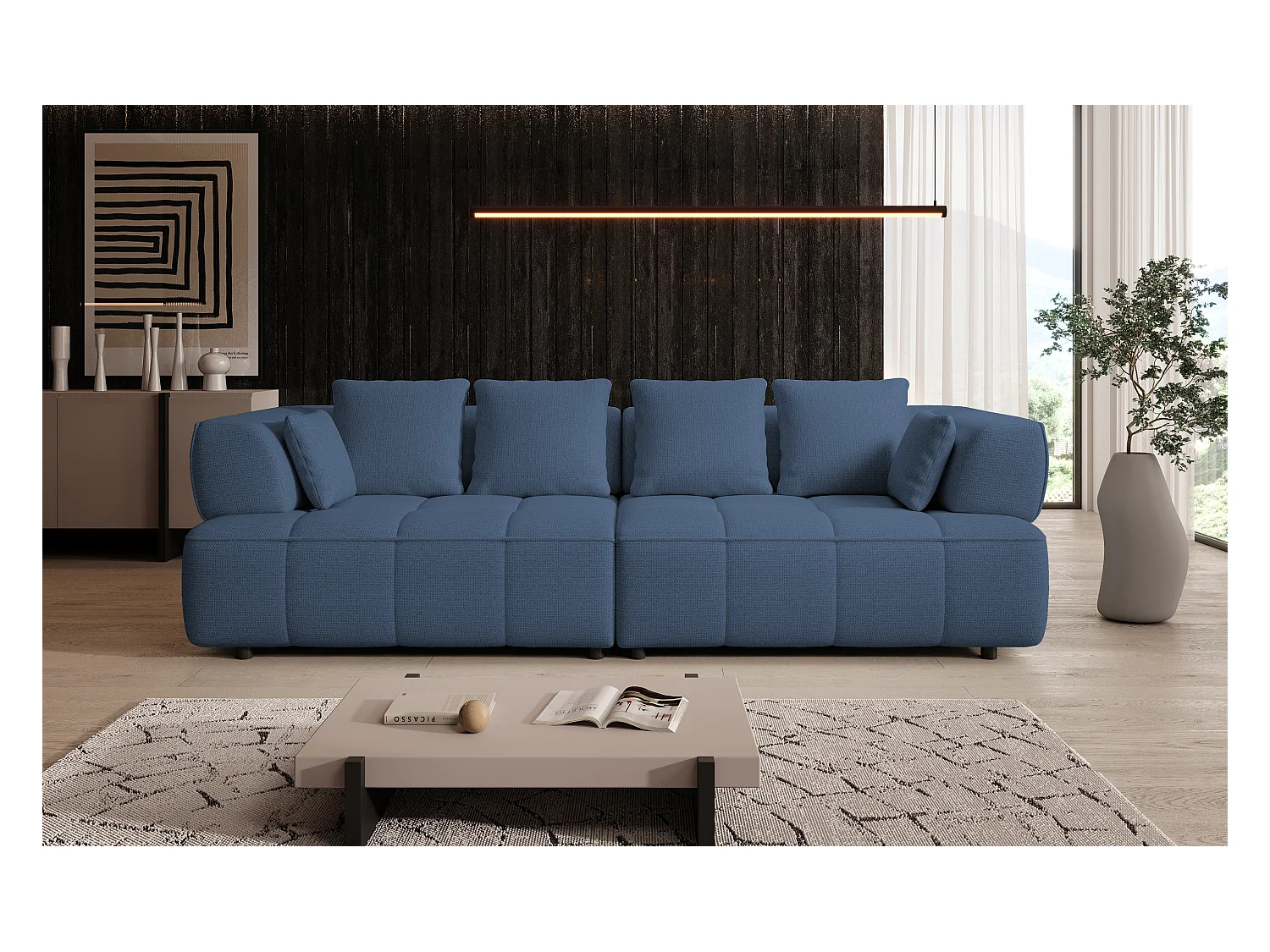 Canapé AULA BigSofa avec profondeur d'assise réglable, sans fonction couchage, dossier réglable, design moderne, bleu marine, 284x111x84/75 cm