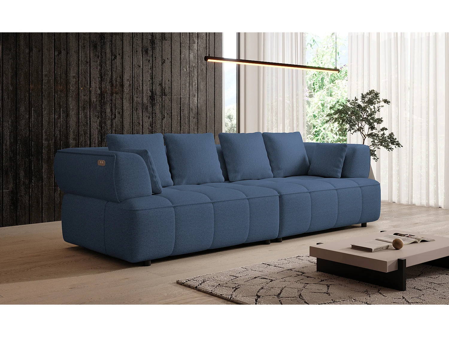 AULA BigSofa met verstelbare zitdiepte, zonder slaapfunctie, verstelbare rugleuning, modern design, marineblauw, 284x111x84/75 cm