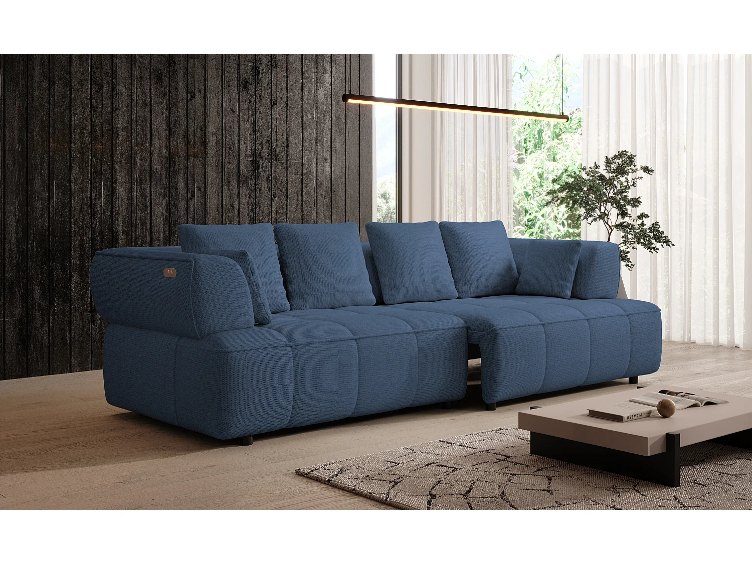 AULA BigSofa met verstelbare zitdiepte, zonder slaapfunctie, verstelbare rugleuning, modern design, marineblauw, 284x111x84/75 cm