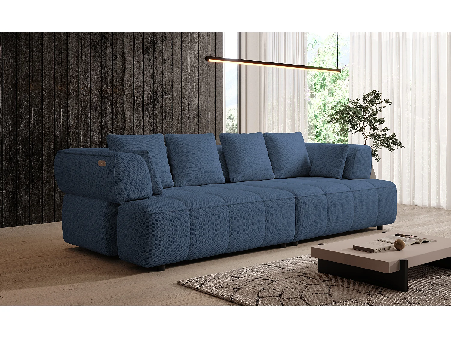 AULA BigSofa met verstelbare zitdiepte, zonder slaapfunctie, verstelbare rugleuning, modern design, marineblauw, 284x111x84/75 cm