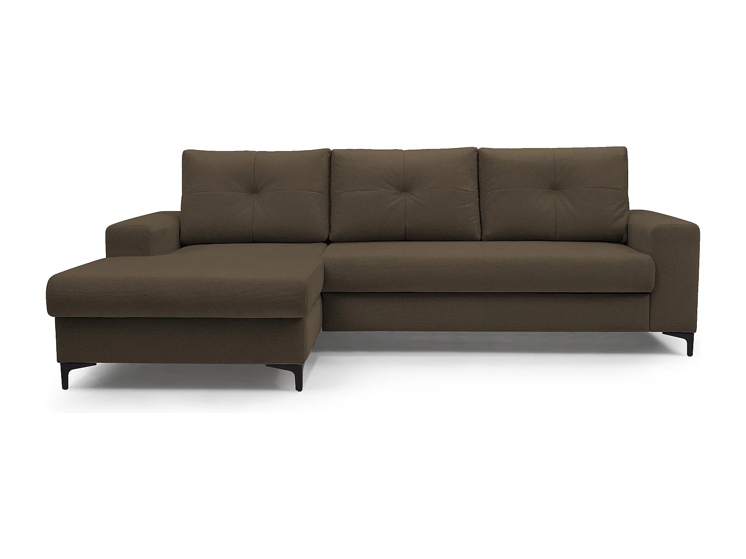 Hoekbank AVRA – Slaapfunctie, opbergruimte, linkerzijde, 251x165x85 cm, kleur: BRUIN