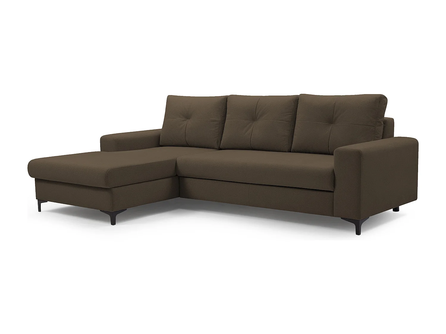 Hoekbank AVRA – Slaapfunctie, opbergruimte, linkerzijde, 251x165x85 cm, kleur: BRUIN