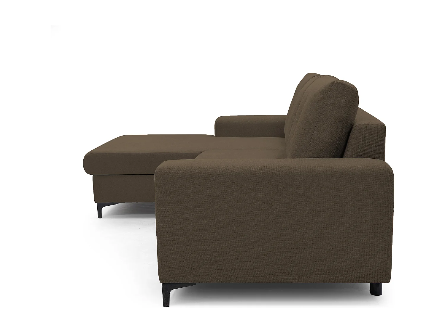 Hoekbank AVRA – Slaapfunctie, opbergruimte, linkerzijde, 251x165x85 cm, kleur: BRUIN