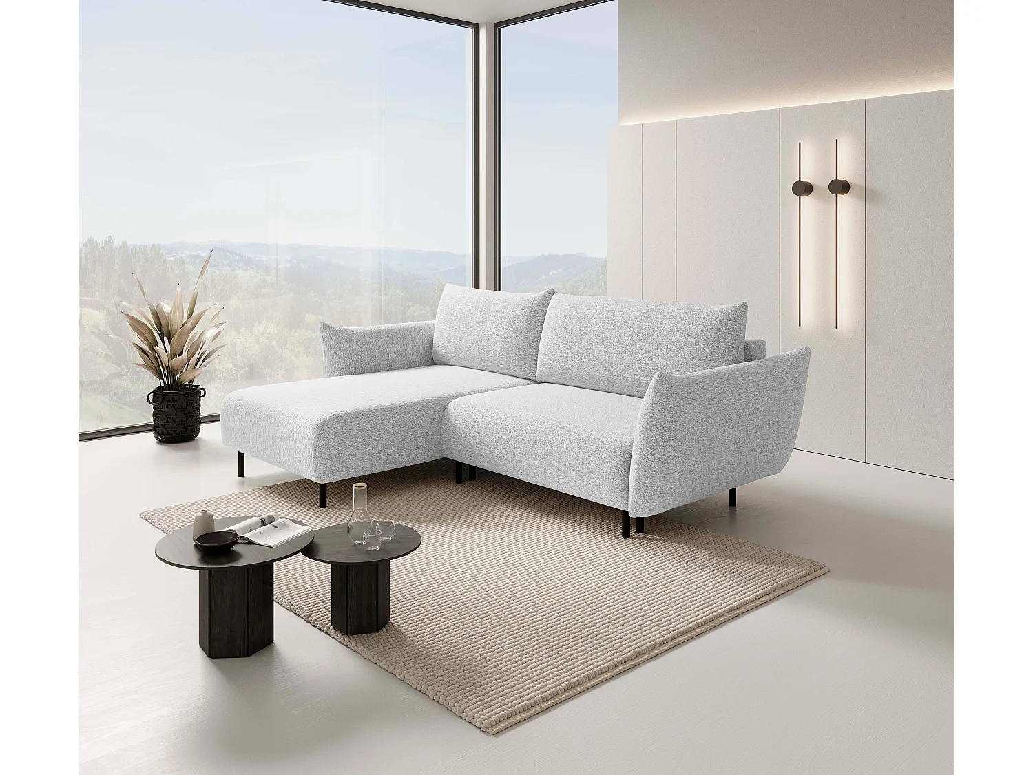 Hoekbank ADEL met slaapfunctie en opbergruimte – L-vorm, metalen poten, verstelbaar, 145x212 cm, 257x90x171 cm, ZILVER