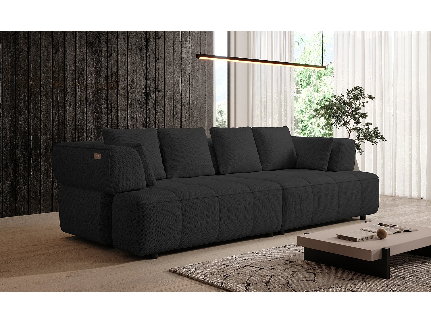 AULA BigSofa met verstelbare zitdiepte, zonder slaapfunctie, verstelbare rugleuning, modern design, zwart, 284x111x84/75 cm