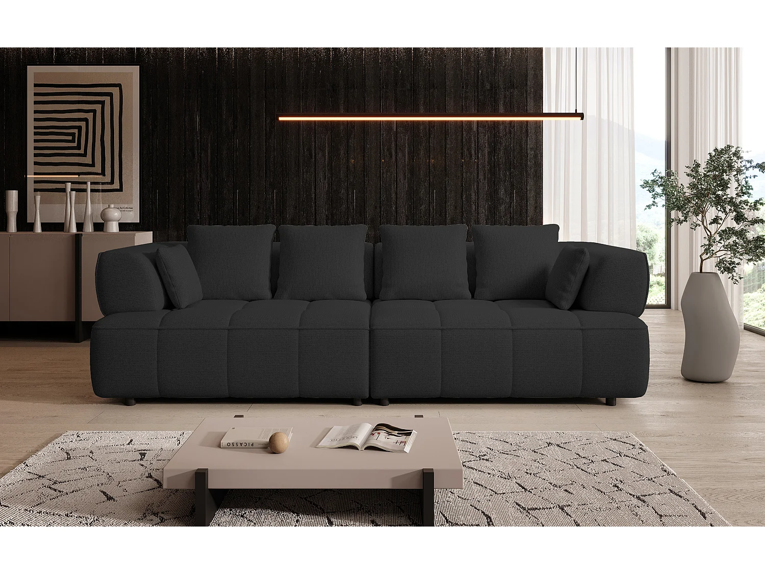 AULA BigSofa met verstelbare zitdiepte, zonder slaapfunctie, verstelbare rugleuning, modern design, zwart, 284x111x84/75 cm