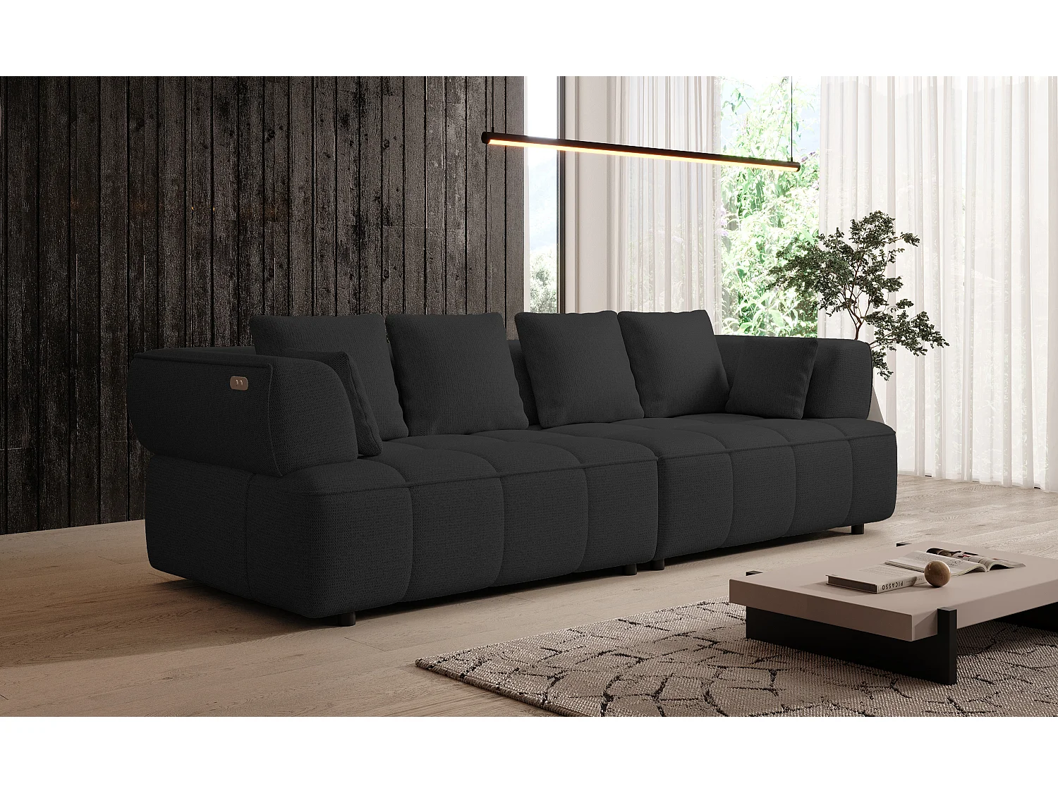 AULA BigSofa met verstelbare zitdiepte, zonder slaapfunctie, verstelbare rugleuning, modern design, zwart, 284x111x84/75 cm