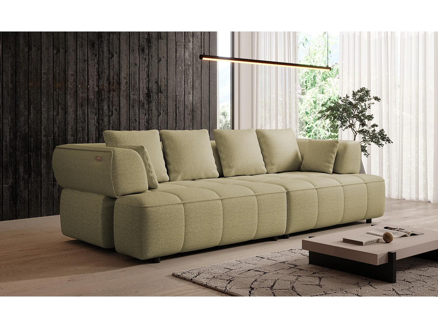 AULA BigSofa z regulowaną głębokością siedziska, bez funkcji spania, regulowane oparcia, nowoczesny design, żółty, 284x111x84/75 cm