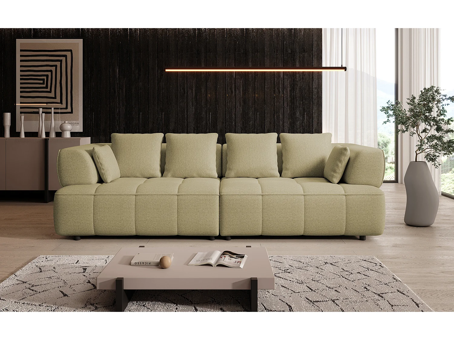 AULA BigSofa z regulowaną głębokością siedziska, bez funkcji spania, regulowane oparcia, nowoczesny design, żółty, 284x111x84/75 cm