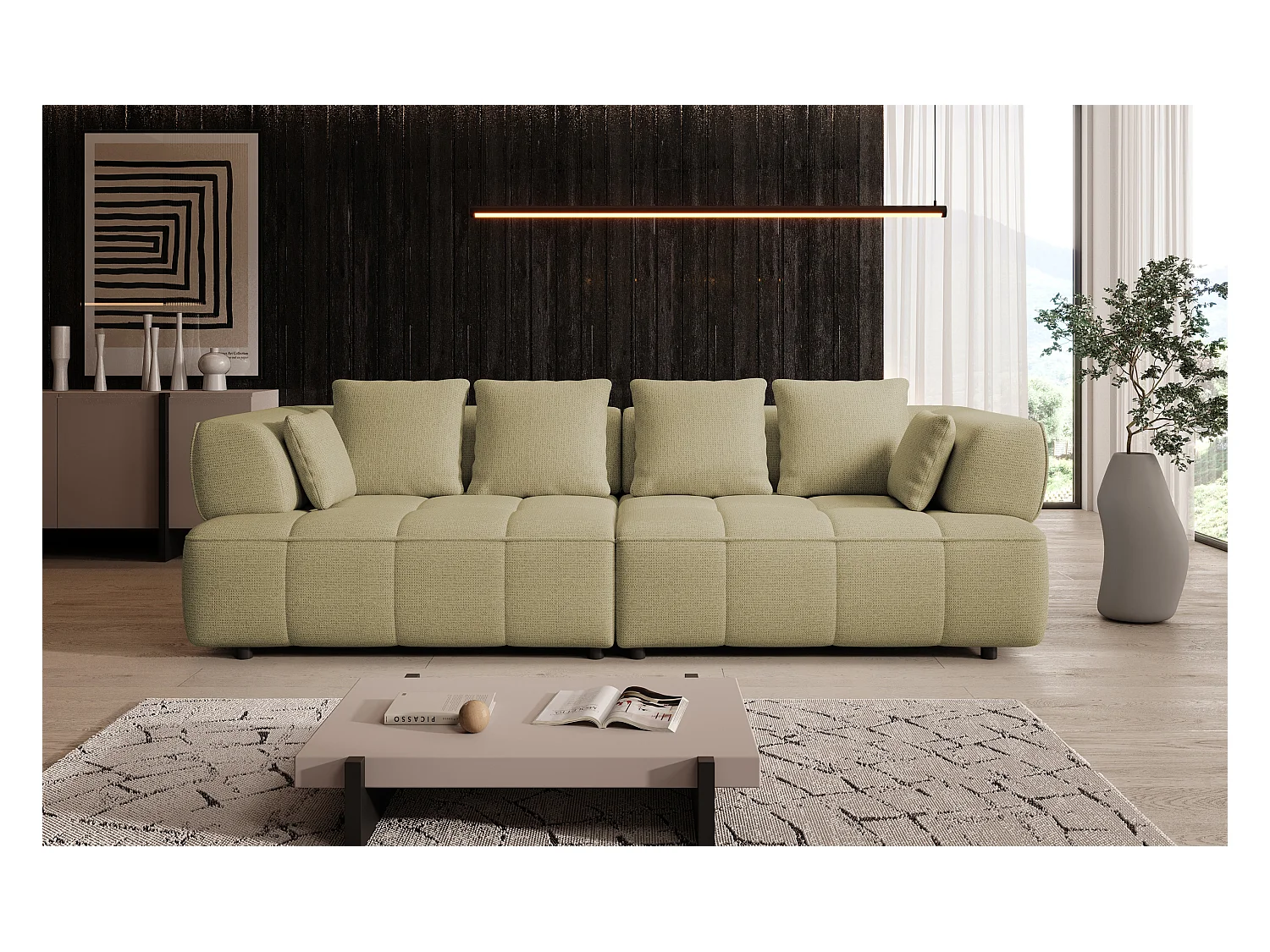 AULA BigSofa met verstelbare zitdiepte, zonder slaapfunctie, verstelbare rugleuning, modern design, geel, 284x111x84/75 cm