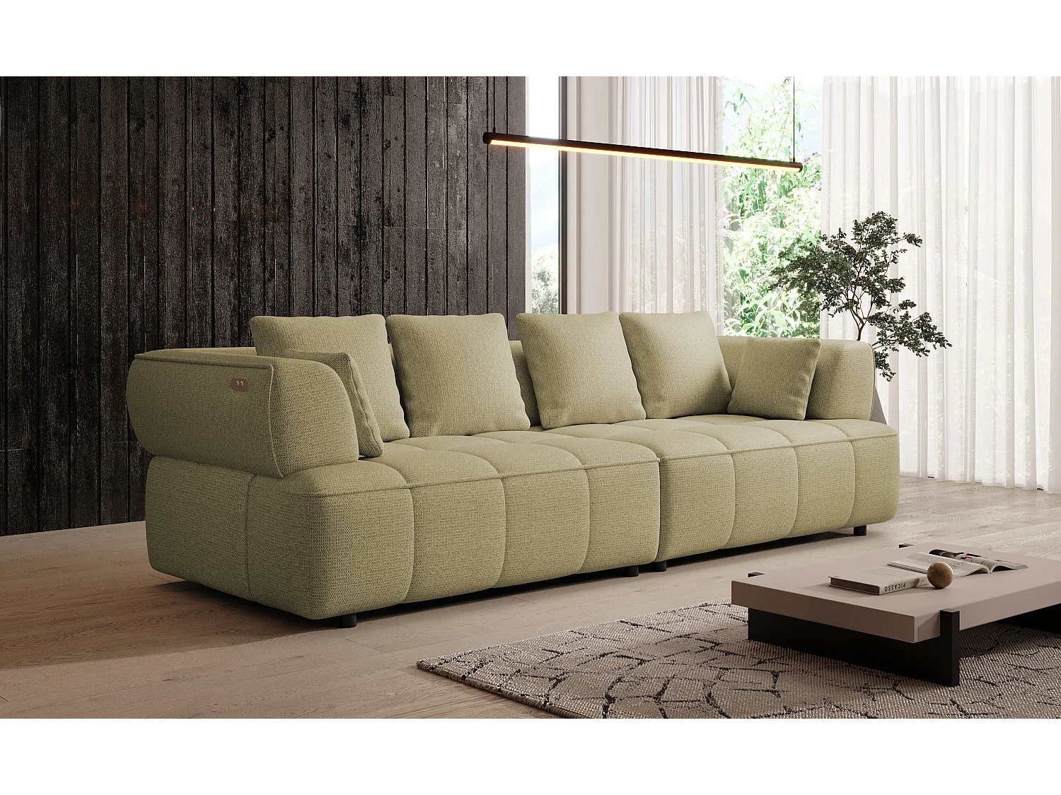 AULA BigSofa z regulowaną głębokością siedziska, bez funkcji spania, regulowane oparcia, nowoczesny design, żółty, 284x111x84/75 cm