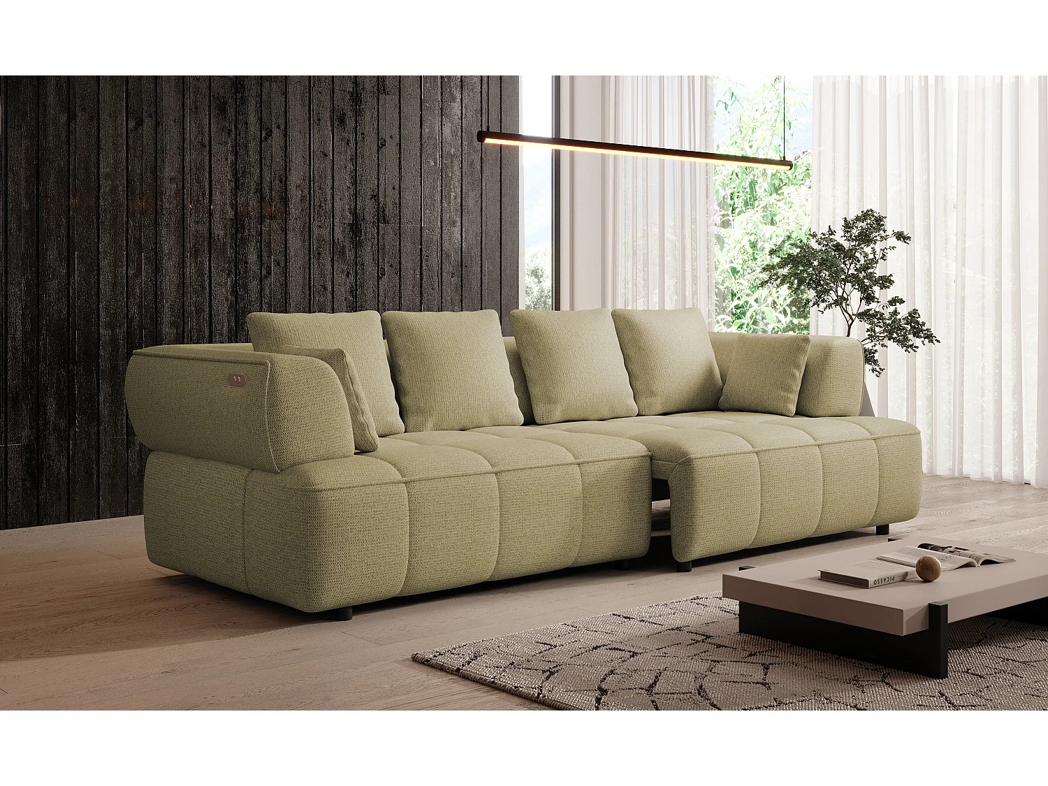 AULA BigSofa z regulowaną głębokością siedziska, bez funkcji spania, regulowane oparcia, nowoczesny design, żółty, 284x111x84/75 cm