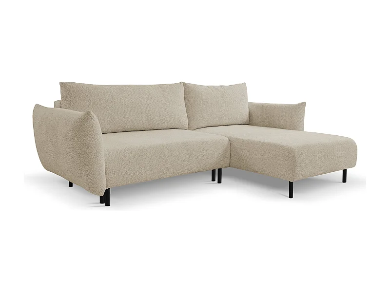 Canapé d'angle ADEL convertible avec coffre - Disposition L, pieds métalliques, configuration réglable, beige foncé droit 145x212cm, 257x90x171cm