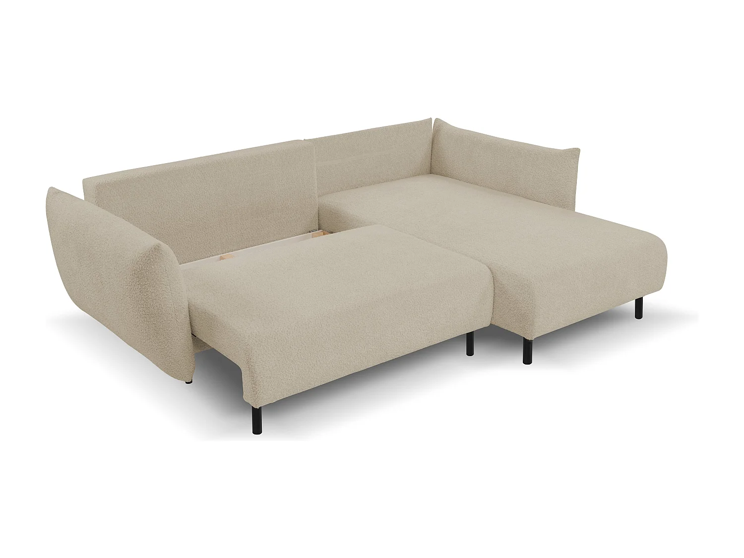 Hoekbank ADEL met slaapfunctie en opbergruimte – L-vorm, metalen poten, verstelbaar, 145x212 cm, 257x90x171 cm, DONKERBEIGE RECHTS