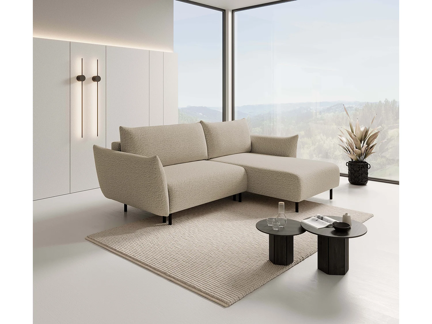 Hoekbank ADEL met slaapfunctie en opbergruimte – L-vorm, metalen poten, verstelbaar, 145x212 cm, 257x90x171 cm, DONKERBEIGE RECHTS