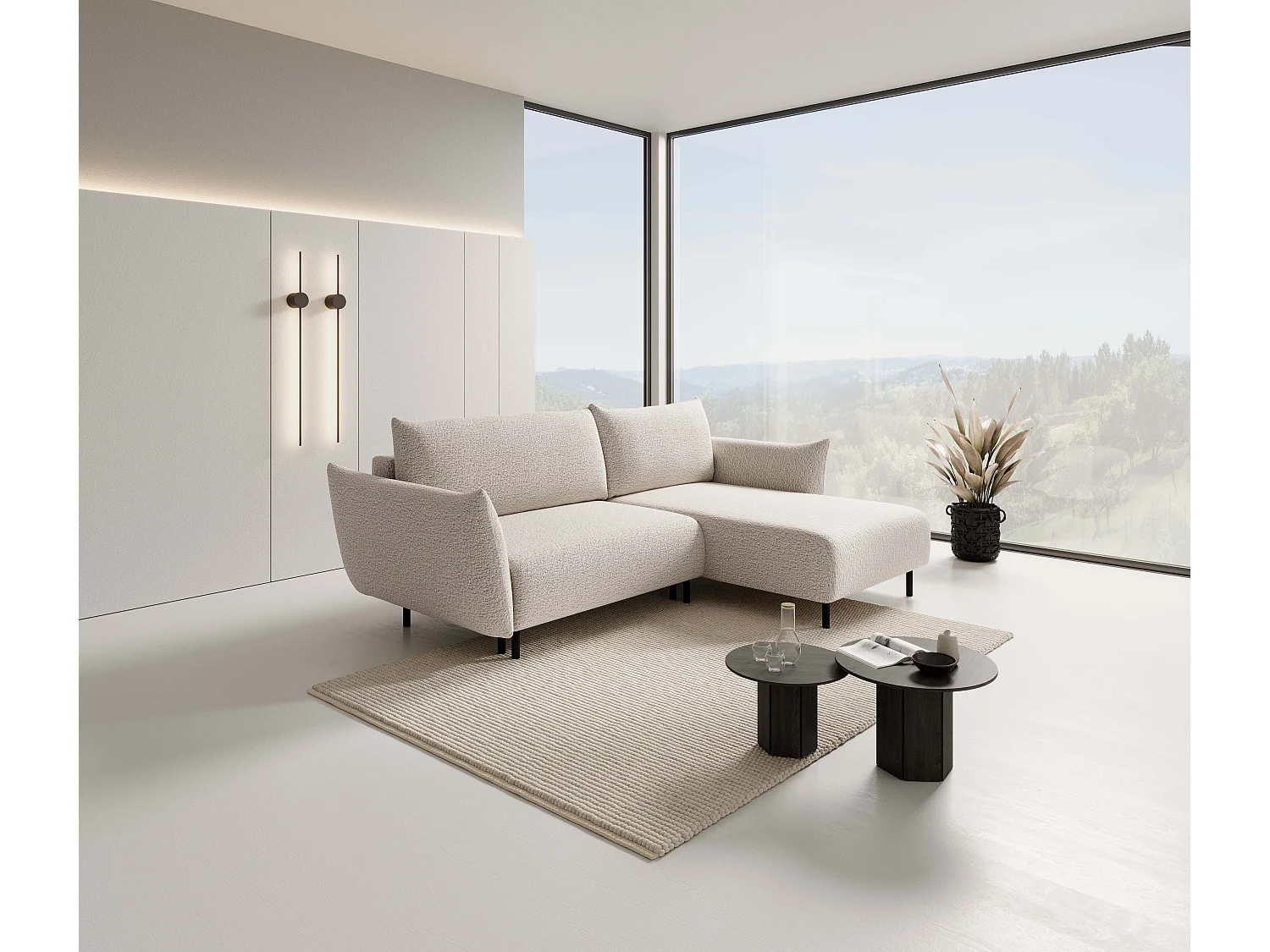 Hoekbank ADEL met slaapfunctie en opbergruimte – L-vorm, metalen poten, verstelbaar, 145x212 cm, 257x90x171 cm, KERST RECHTS