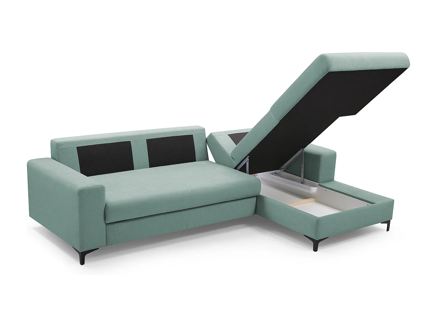 Ecksofa AVRA mit Schlaffunktion, Stauraum, rechte Seite, 251x165x85 cm, Farbe: HELLGRÜN