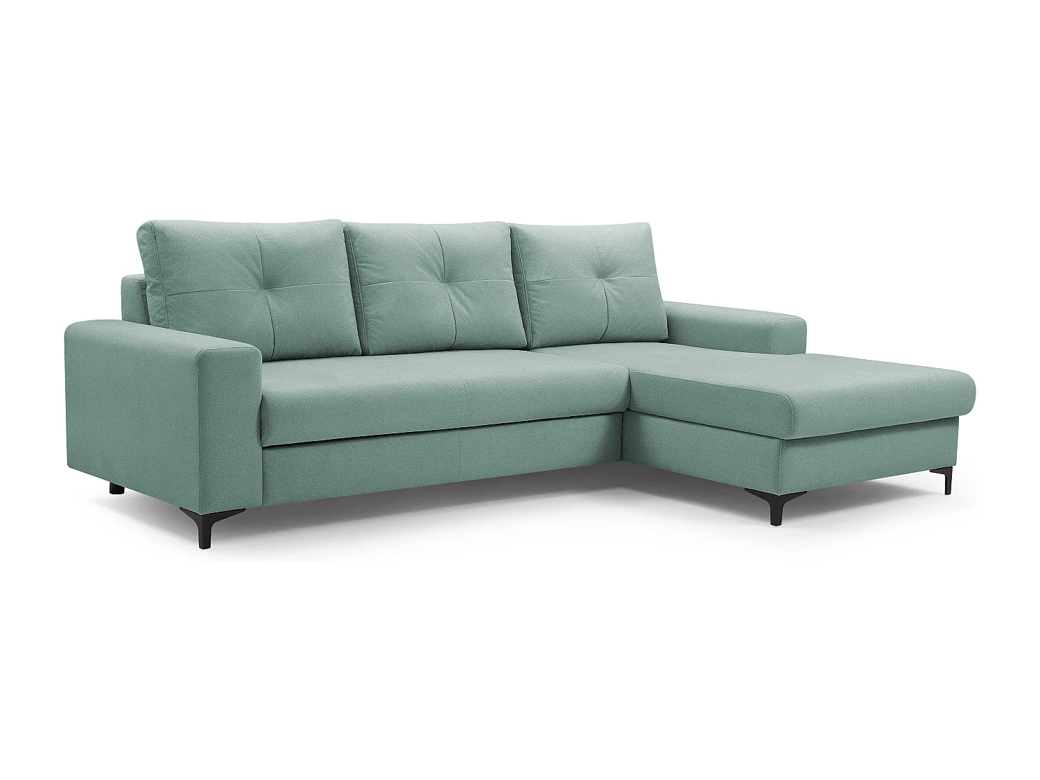 Hoekbank AVRA – Slaapfunctie, opbergruimte, rechterzijde, 251x165x85 cm, kleur: LICHTGROEN