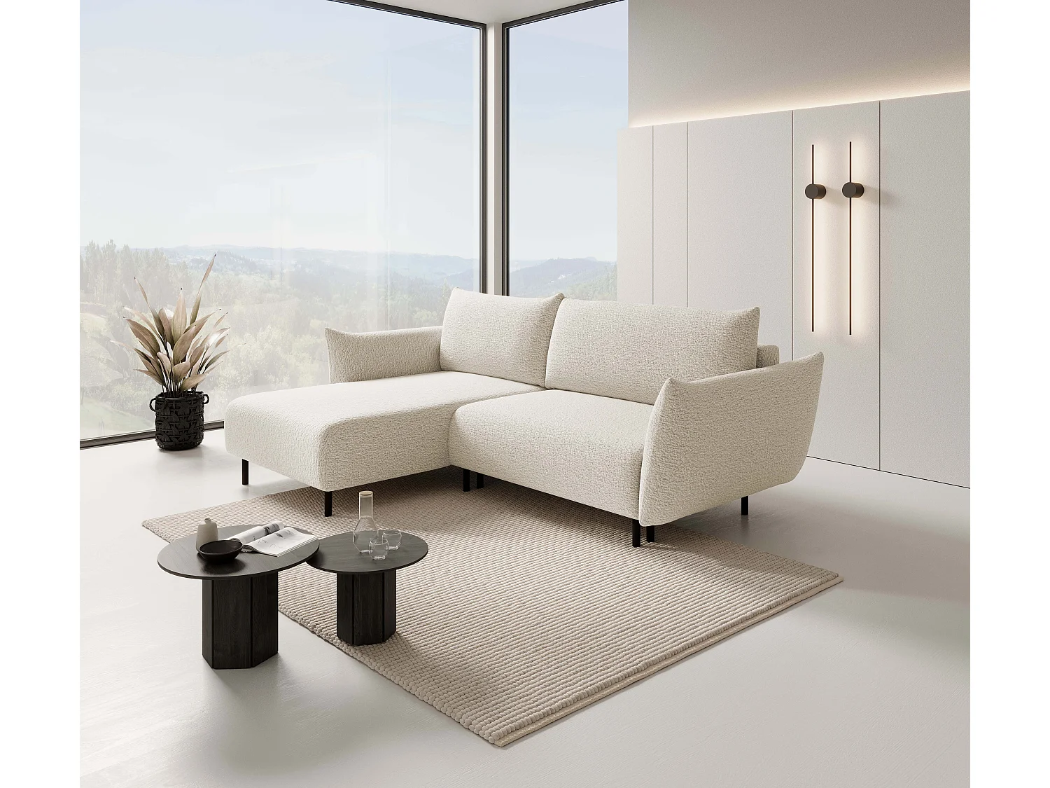 Ecksofa ADEL mit Schlaffunktion und Bettkasten – L-Form, Metallfüße, verstellbar, 145x212cm, 257x90x171cm BEIGE