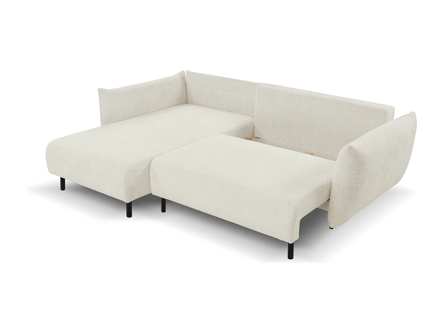 Hoekbank ADEL met slaapfunctie en opbergruimte – L-vorm, metalen poten, verstelbaar, 145x212 cm, 257x90x171 cm, BEIGE