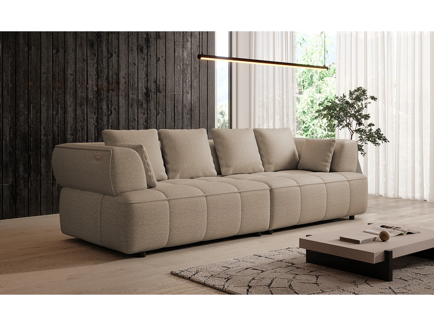 AULA BigSofa met verstelbare zitdiepte, zonder slaapfunctie, verstelbare rugleuning, modern design, beige, 284x111x84/75 cm