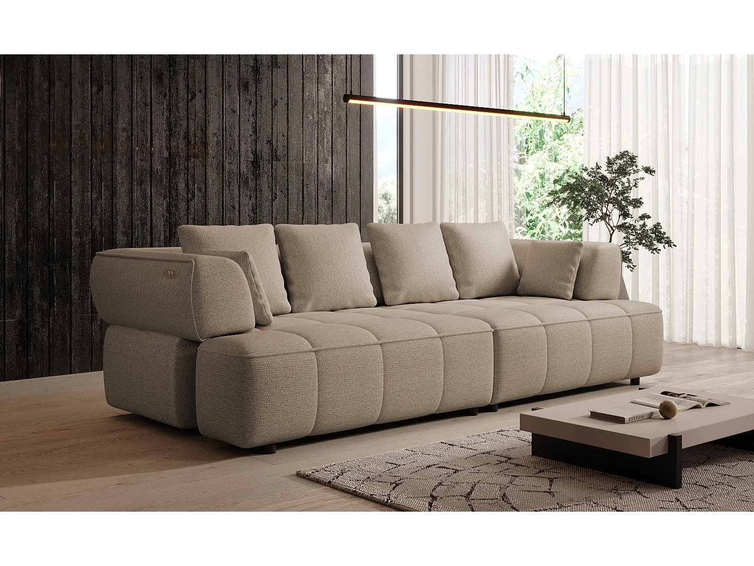 AULA BigSofa met verstelbare zitdiepte, zonder slaapfunctie, verstelbare rugleuning, modern design, beige, 284x111x84/75 cm