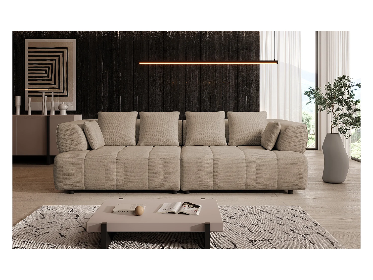 Canapé AULA BigSofa avec profondeur d'assise réglable, sans fonction couchage, dossier réglable, design moderne, beige, 284x111x84/75 cm