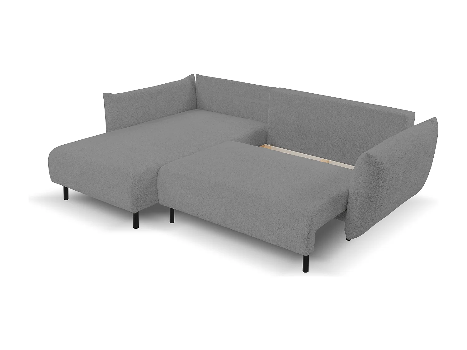 Hoekbank ADEL met slaapfunctie en opbergruimte – L-vorm, metalen poten, verstelbaar, 145x212 cm, 257x90x171 cm, LICHTGRIJS