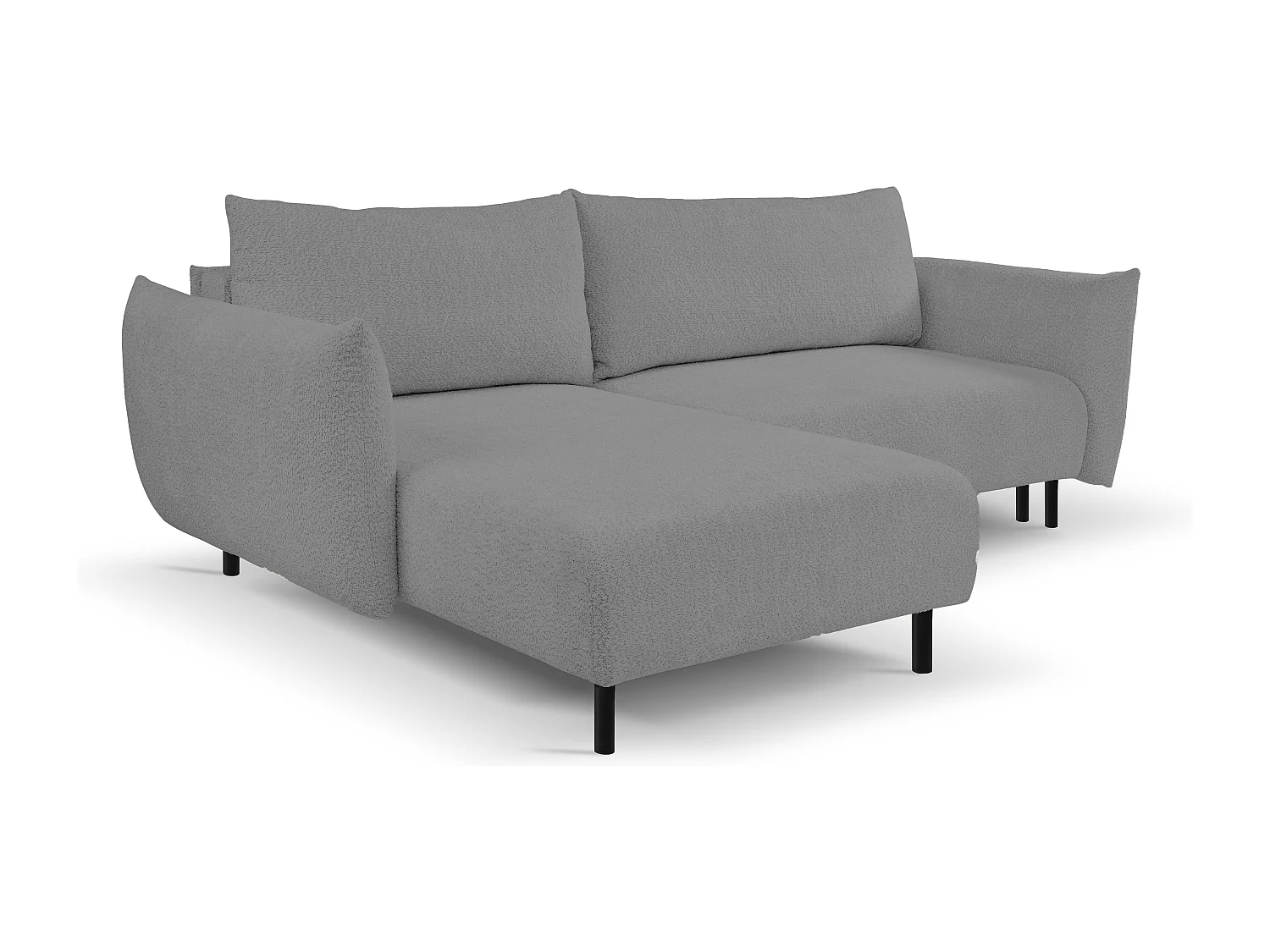 Hoekbank ADEL met slaapfunctie en opbergruimte – L-vorm, metalen poten, verstelbaar, 145x212 cm, 257x90x171 cm, LICHTGRIJS