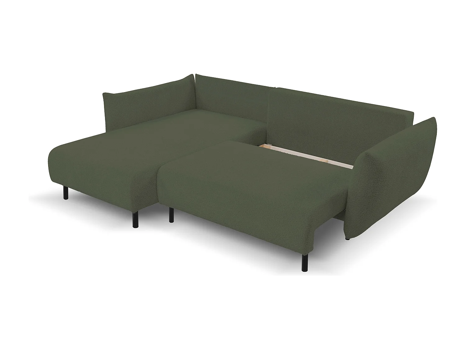 Hoekbank ADEL met slaapfunctie en opbergruimte – L-vorm, metalen poten, verstelbaar, 145x212 cm, 257x90x171 cm, GROEN