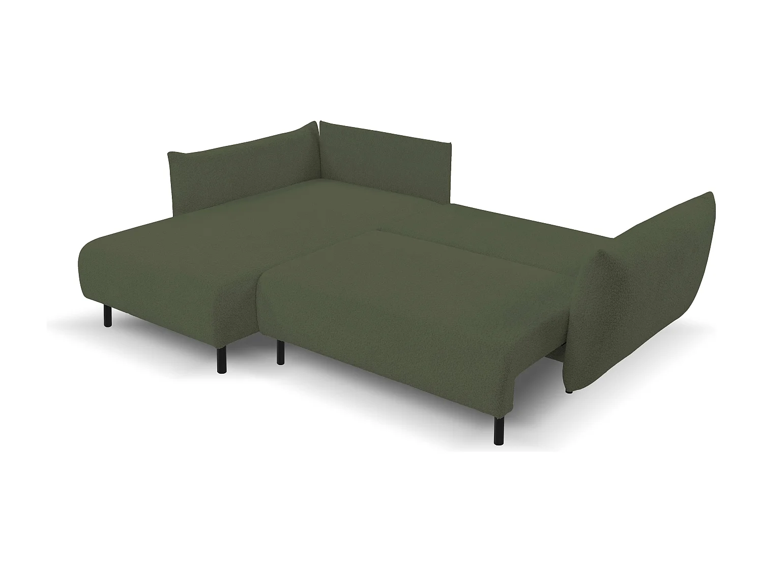 Hoekbank ADEL met slaapfunctie en opbergruimte – L-vorm, metalen poten, verstelbaar, 145x212 cm, 257x90x171 cm, GROEN