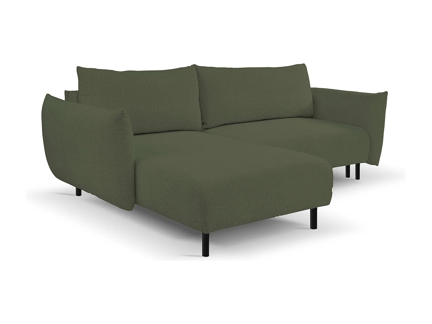Hoekbank ADEL met slaapfunctie en opbergruimte – L-vorm, metalen poten, verstelbaar, 145x212 cm, 257x90x171 cm, GROEN