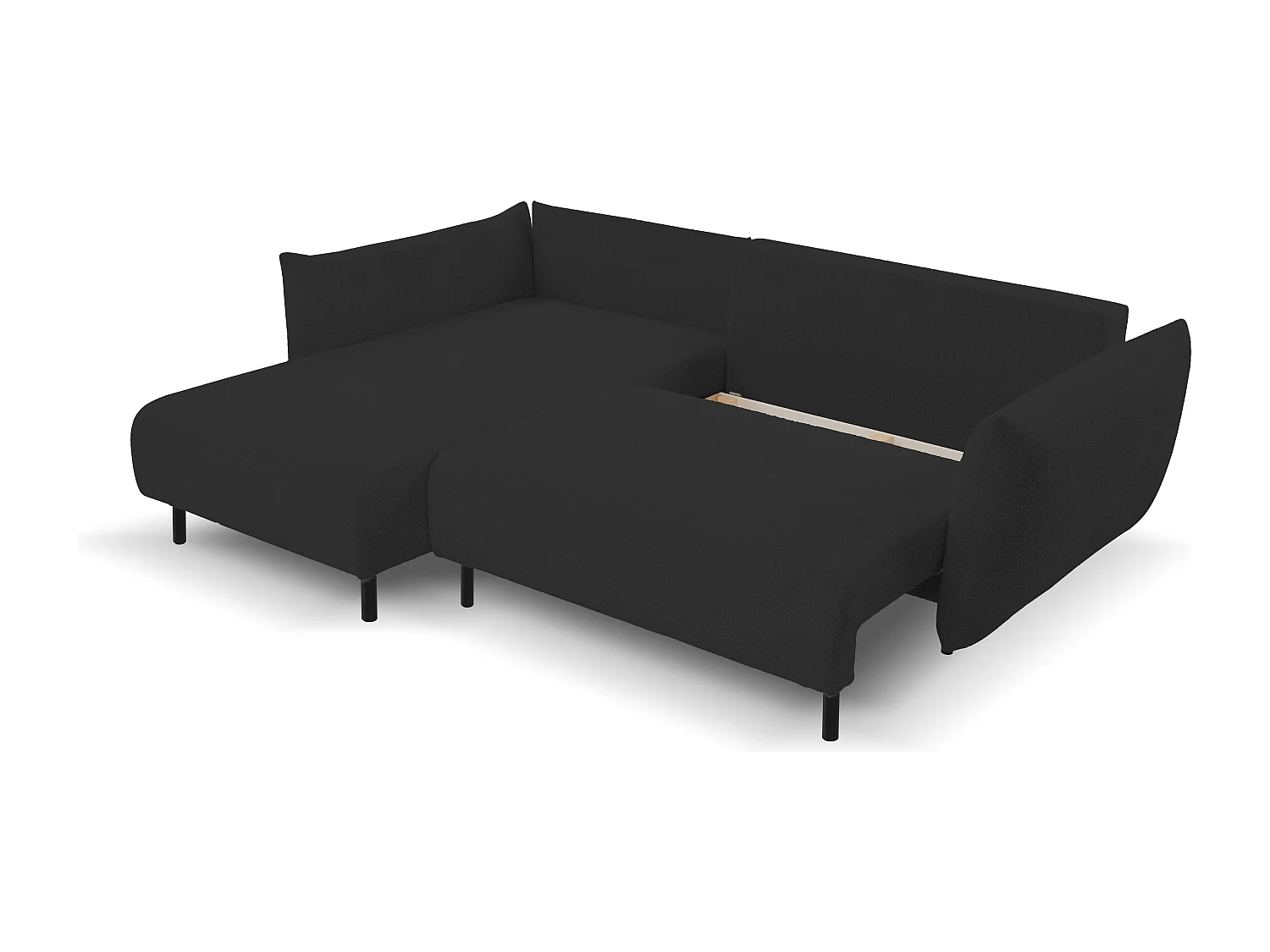 Ecksofa ADEL mit Schlaffunktion und Bettkasten – L-Form, Metallfüße, verstellbar, 145x212cm, 257x90x171cm SCHWARZ