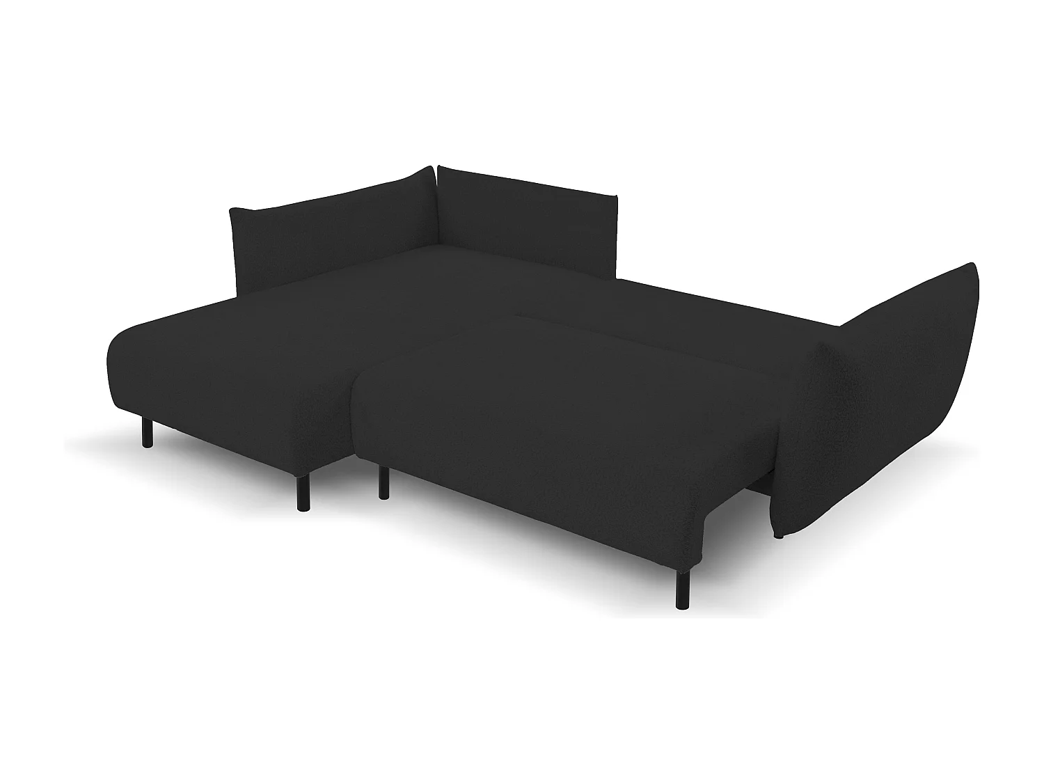 Ecksofa ADEL mit Schlaffunktion und Bettkasten – L-Form, Metallfüße, verstellbar, 145x212cm, 257x90x171cm SCHWARZ