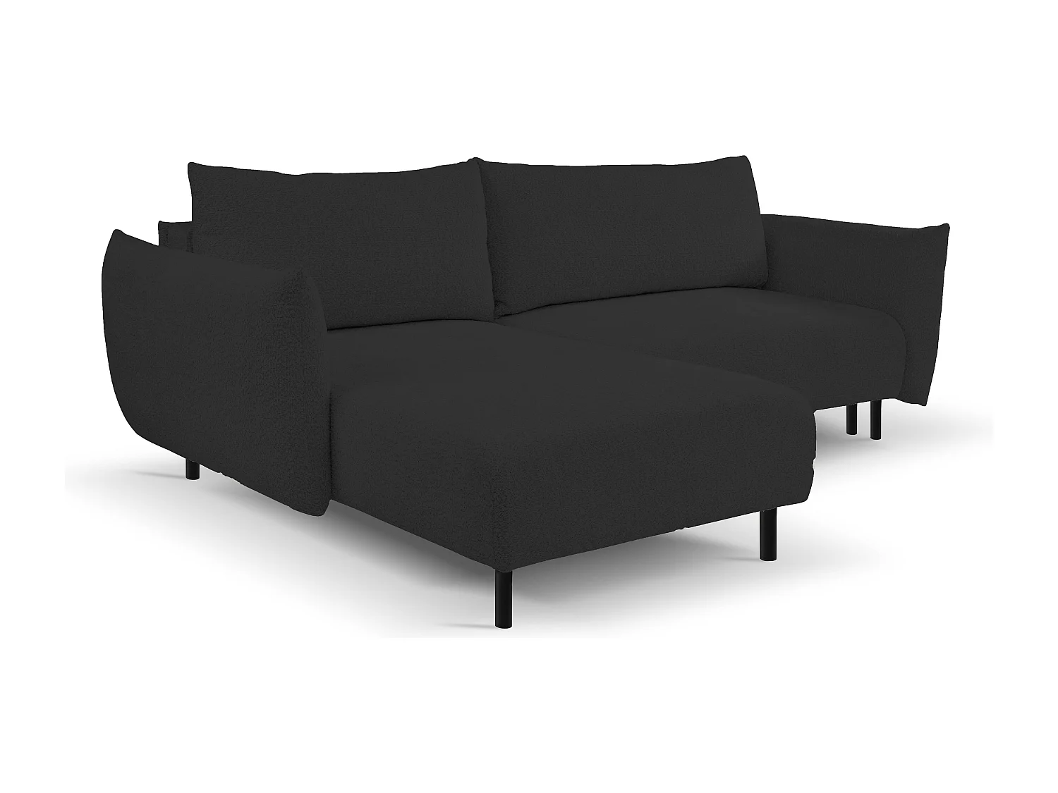 Ecksofa ADEL mit Schlaffunktion und Bettkasten – L-Form, Metallfüße, verstellbar, 145x212cm, 257x90x171cm SCHWARZ
