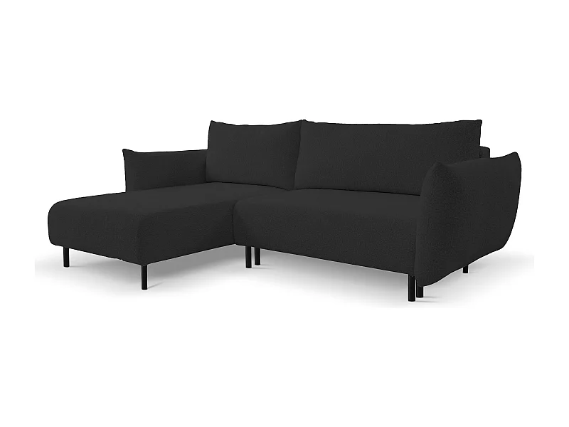 Canapé d'angle ADEL convertible avec coffre - Disposition L, pieds métalliques, configuration réglable, noir 145x212cm, 257x90x171cm