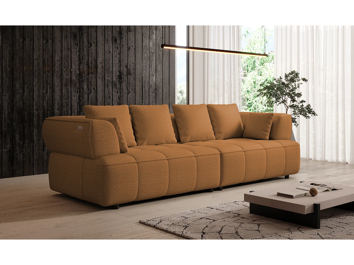 AULA BigSofa met verstelbare zitdiepte, zonder slaapfunctie, verstelbare rugleuning, modern design, oranje, 284x111x84/75 cm