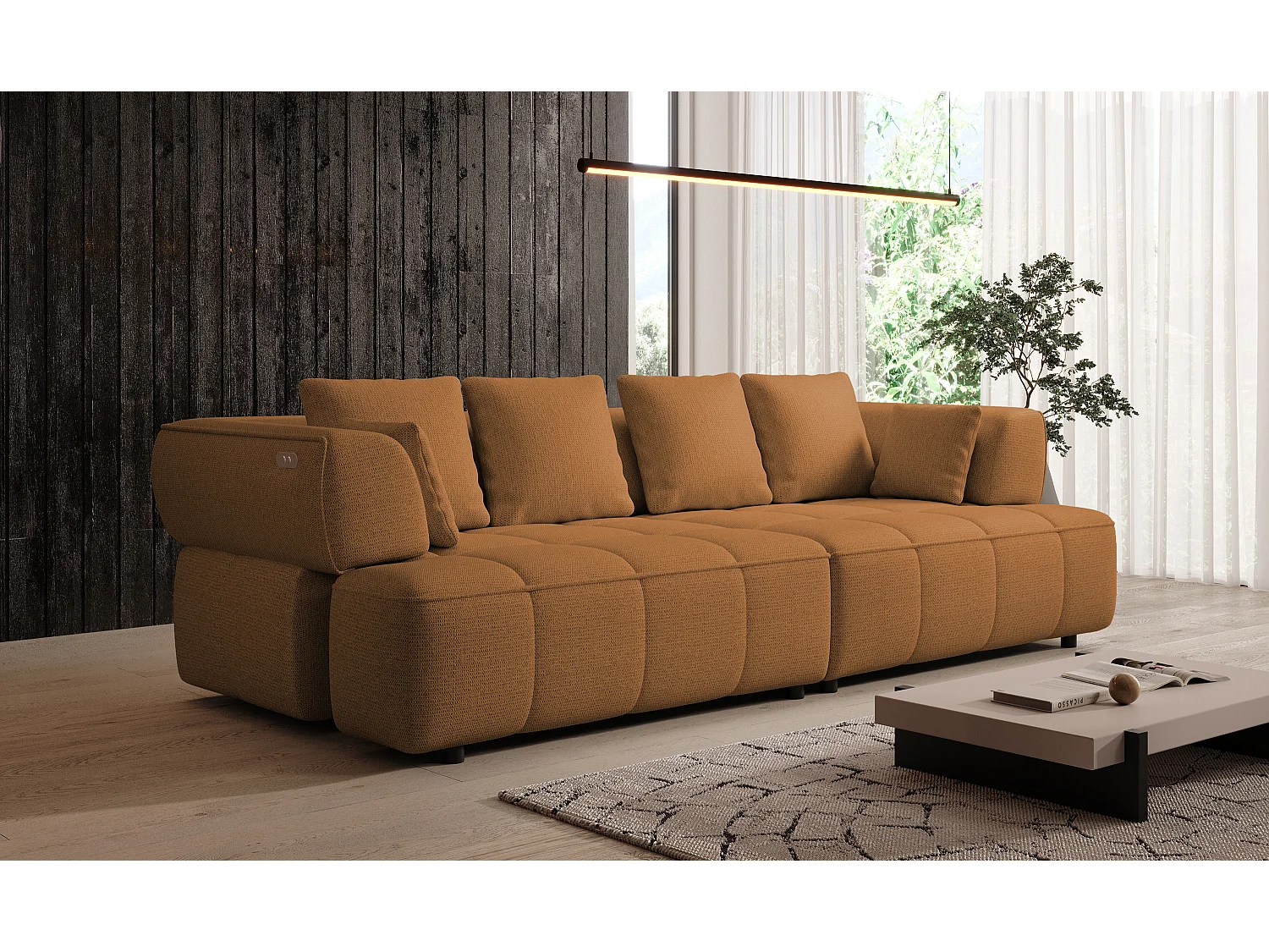 AULA BigSofa met verstelbare zitdiepte, zonder slaapfunctie, verstelbare rugleuning, modern design, oranje, 284x111x84/75 cm