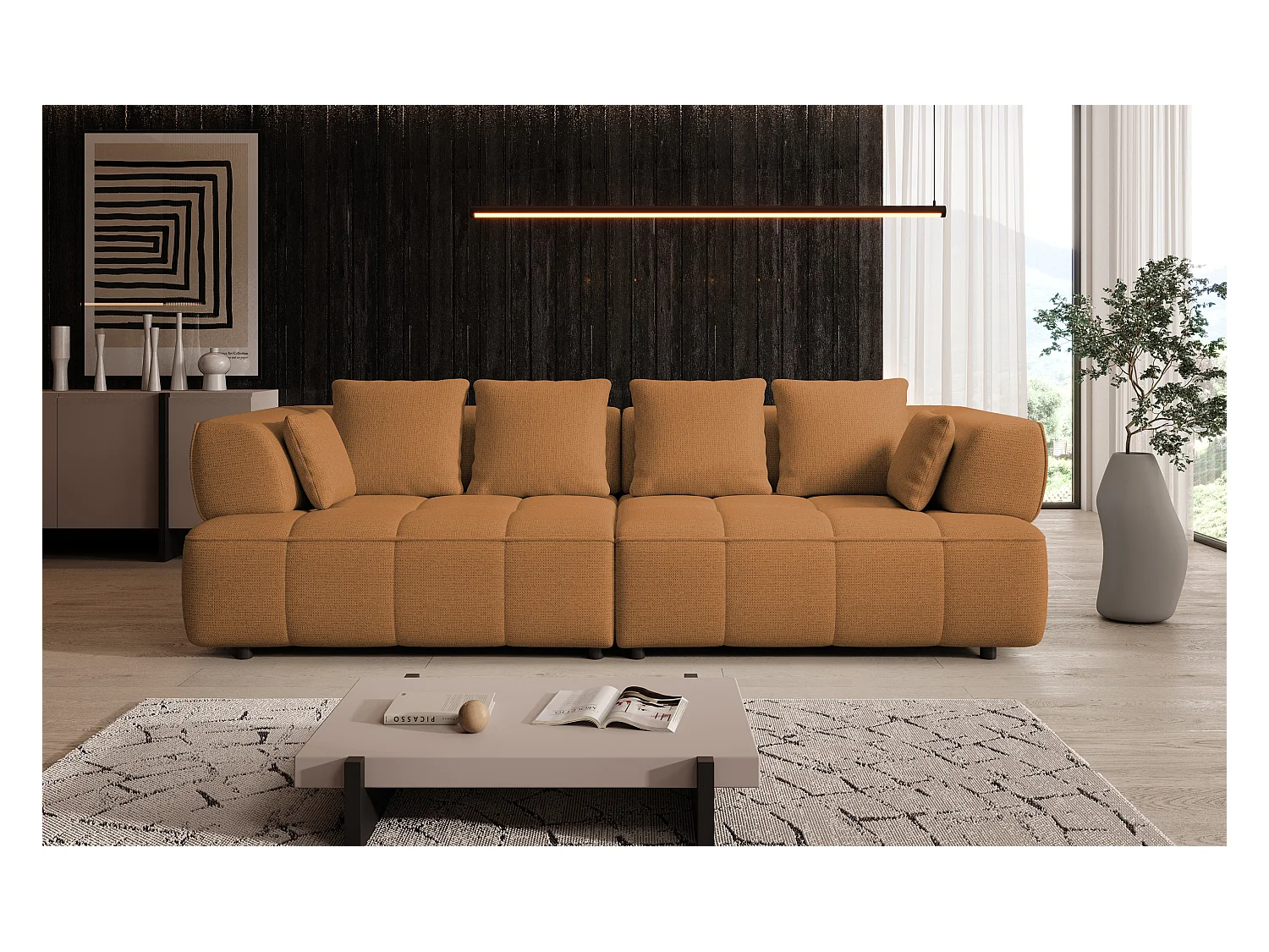 Canapé AULA BigSofa avec profondeur d'assise réglable, sans fonction couchage, dossier réglable, design moderne, orange, 284x111x84/75 cm