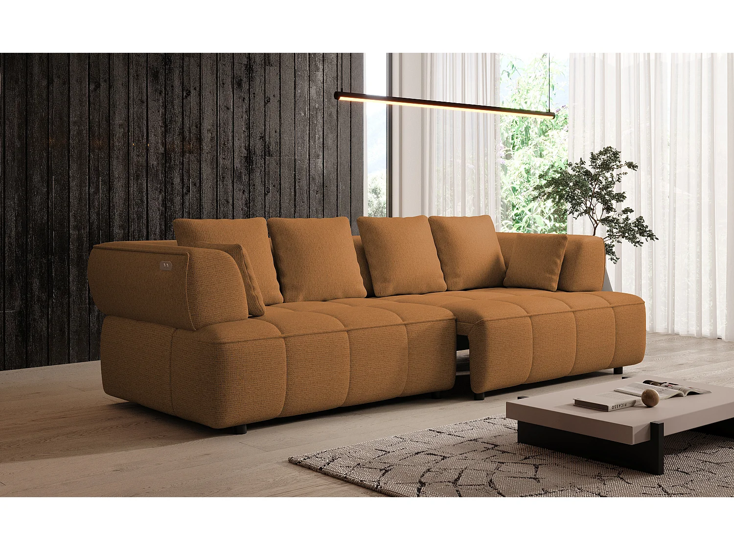 AULA BigSofa met verstelbare zitdiepte, zonder slaapfunctie, verstelbare rugleuning, modern design, oranje, 284x111x84/75 cm