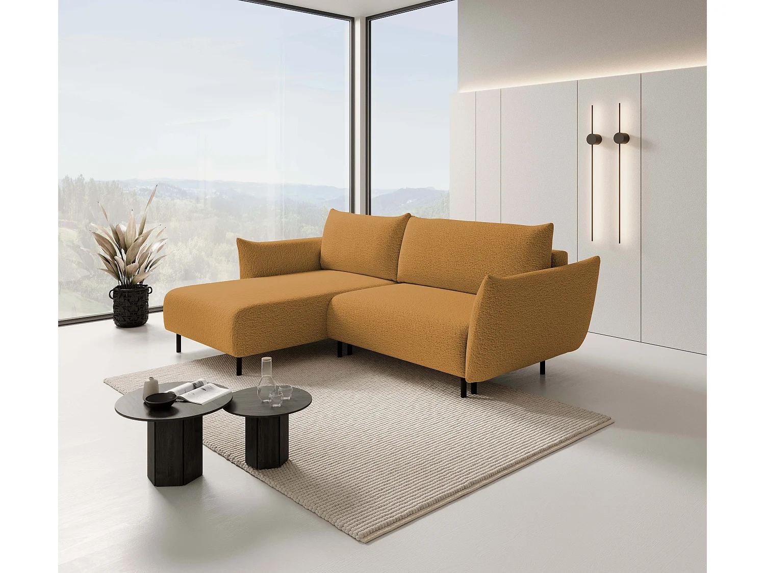 Ecksofa ADEL mit Schlaffunktion und Bettkasten – L-Form, Metallfüße, verstellbar, 145x212cm, 257x90x171cm GOLD